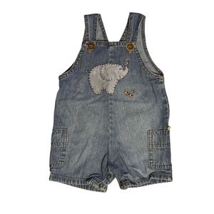 Blooz by Cachcach Vintage Elephant Denim Overalls Romper Light Wash 18M USA Made